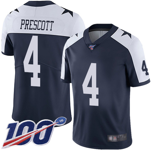 Men Dallas Cowboys Limited Navy Blue Dak Prescott Alternate #4 100th Season Vapor Untouchable Throwback NFL Jersey->youth nfl jersey->Youth Jersey